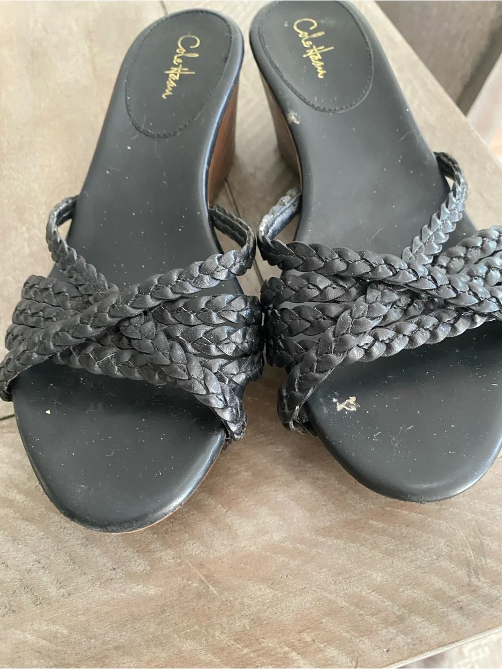 Cole Haan Black Braided Leather wedges. 6